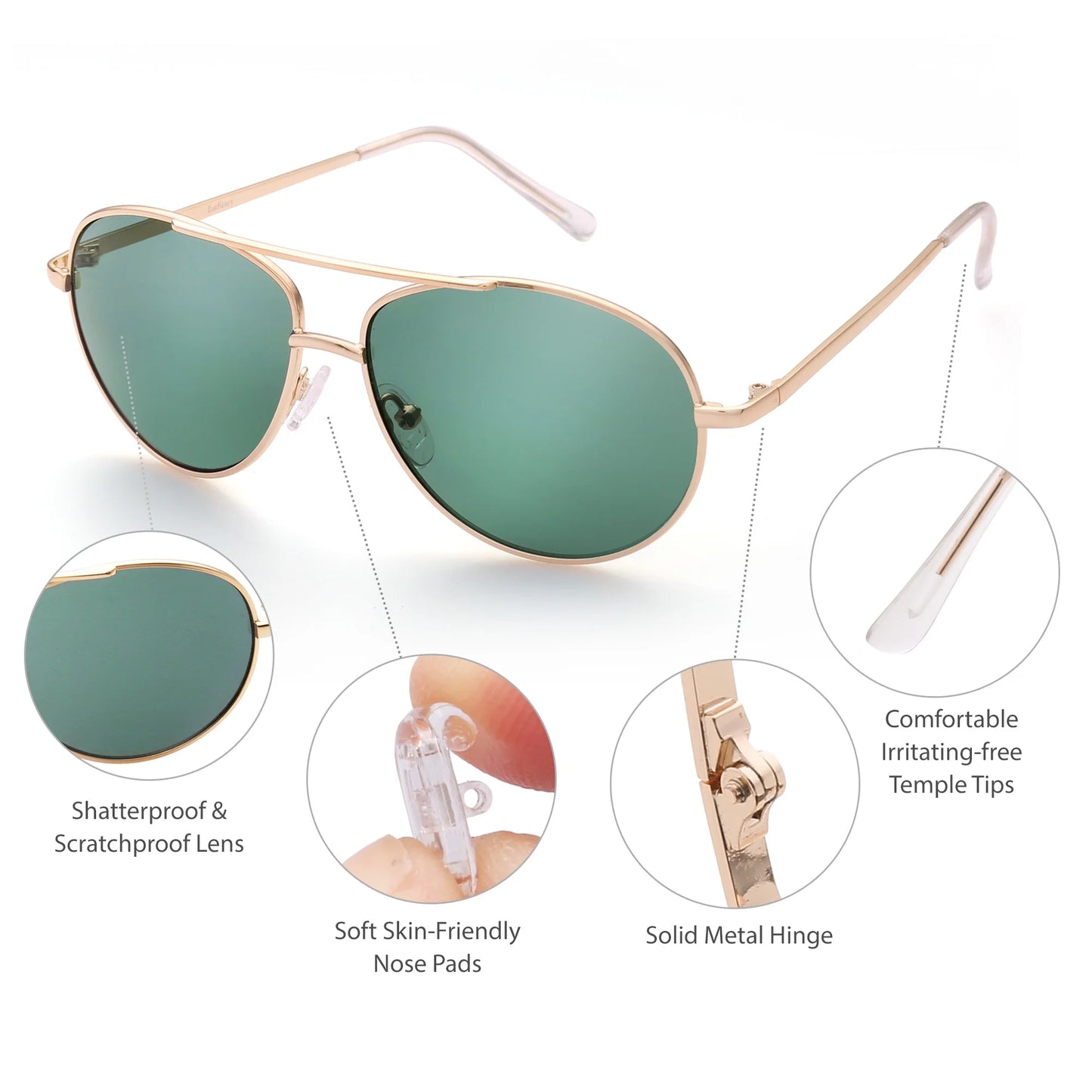 Aviator Sunglasses for Kids Girls Boys Age 3-12, with Case, UV Protection,Green - SEVENB