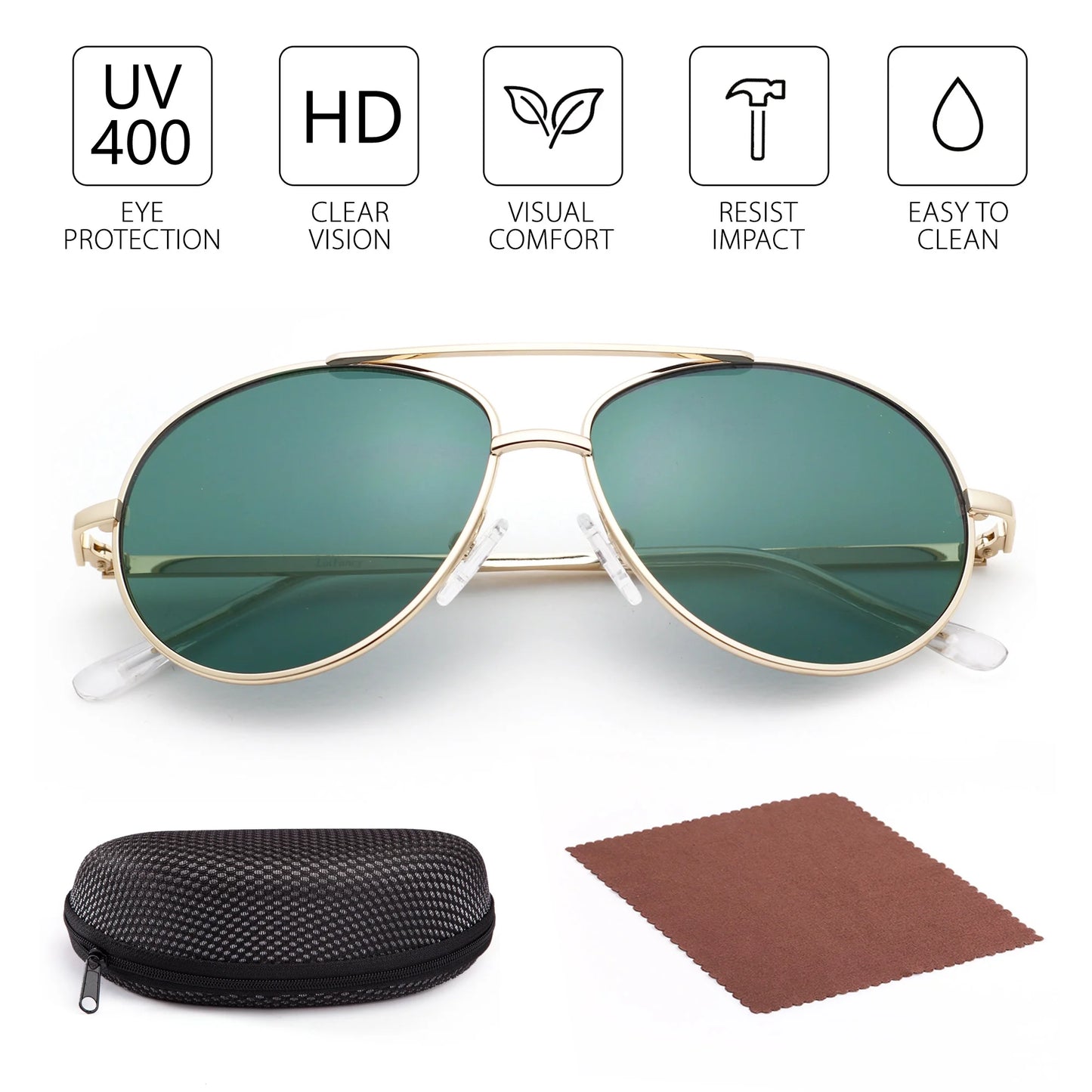 Aviator Sunglasses for Kids Girls Boys Age 3-12, with Case, UV Protection,Green - SEVENB