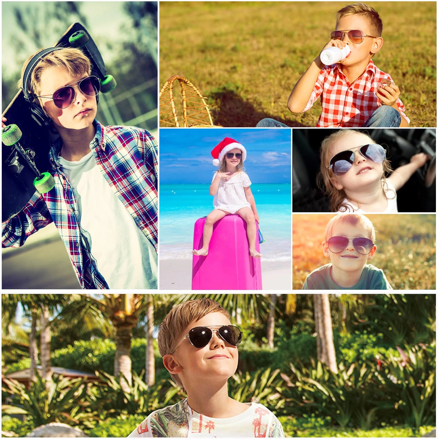 Aviator Sunglasses for Kids Girls Boys Age 3-12, with Case, UV Protection,Green - SEVENB