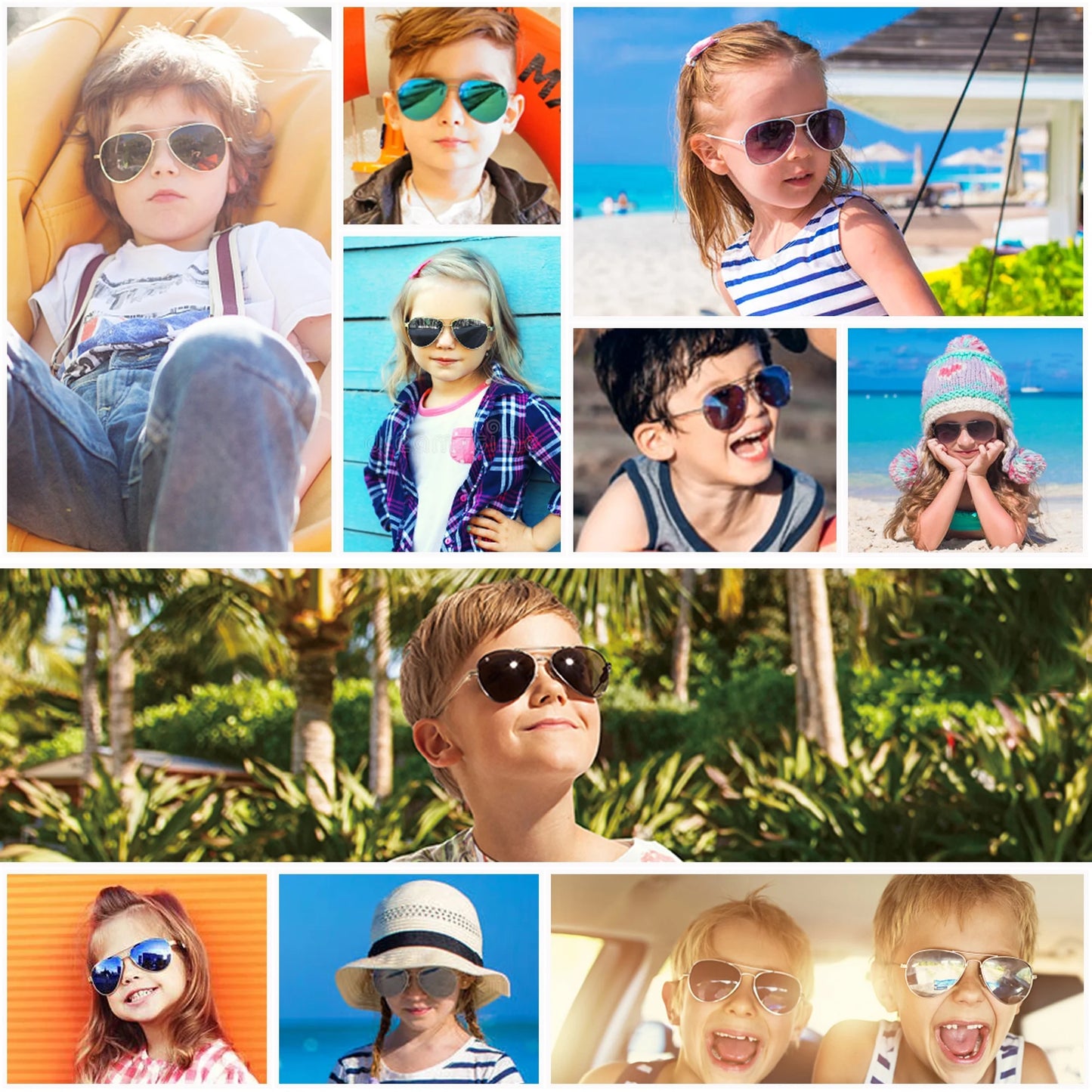 Aviator Sunglasses for Kids Girls Boys Age 3-12, with Case, UV Protection,Green - SEVENB