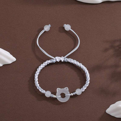 Hand-Woven Resin Cat Charm Bracelet – Elegant Peace Buckle Design for Women Gray