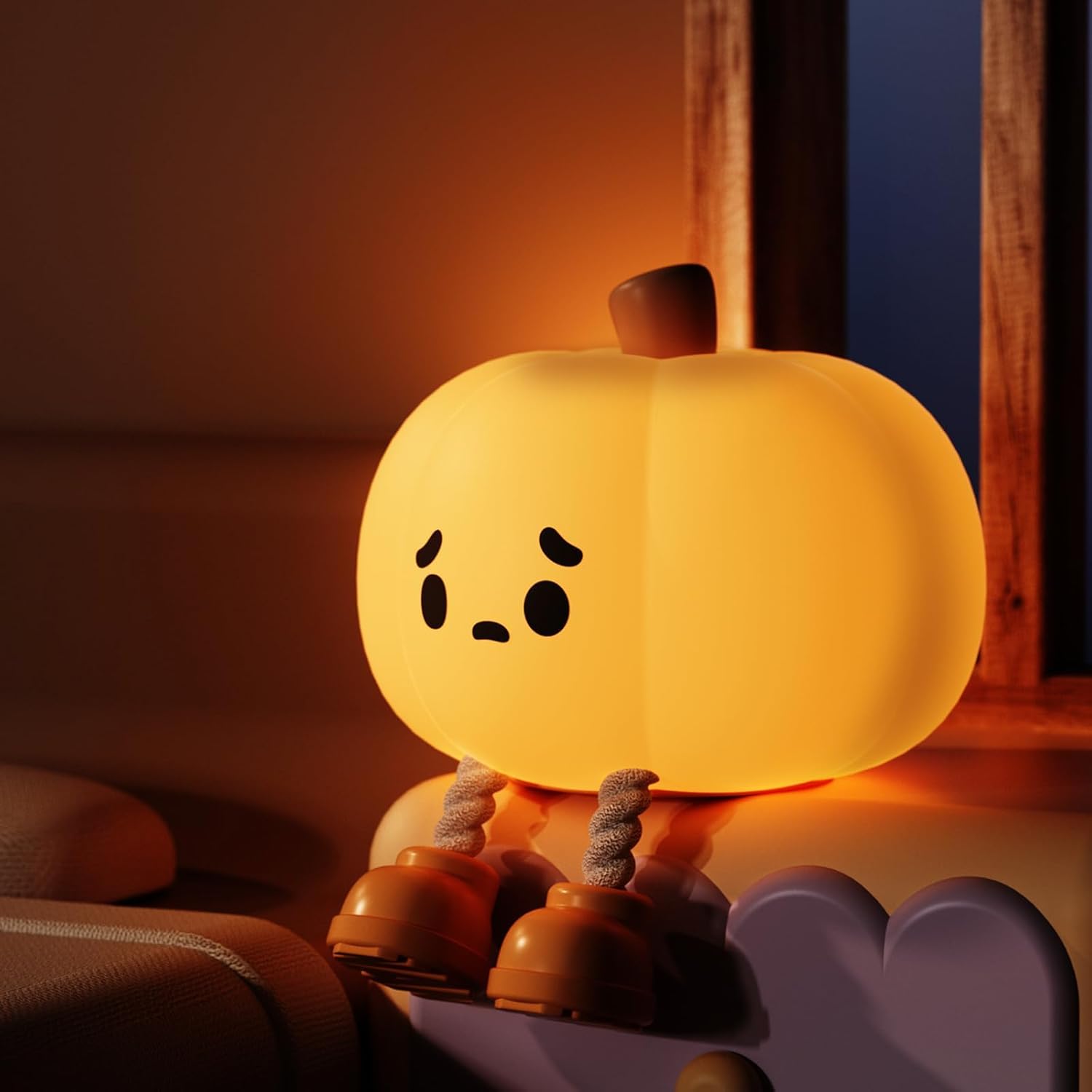 Pumpkin Night Lightle Squishy Funny Pumpkin Lamp, Dimmable Silicone Light Up Nursery Nightlight, Rechargeable Cute Bedside Night Touch Lamp for Kids - SEVENB