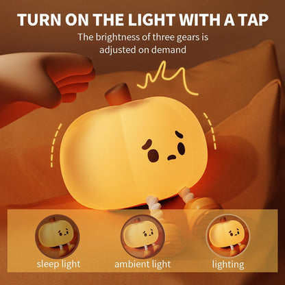 Pumpkin Night Lightle Squishy Funny Pumpkin Lamp, Dimmable Silicone Light Up Nursery Nightlight, Rechargeable Cute Bedside Night Touch Lamp for Kids - SEVENB