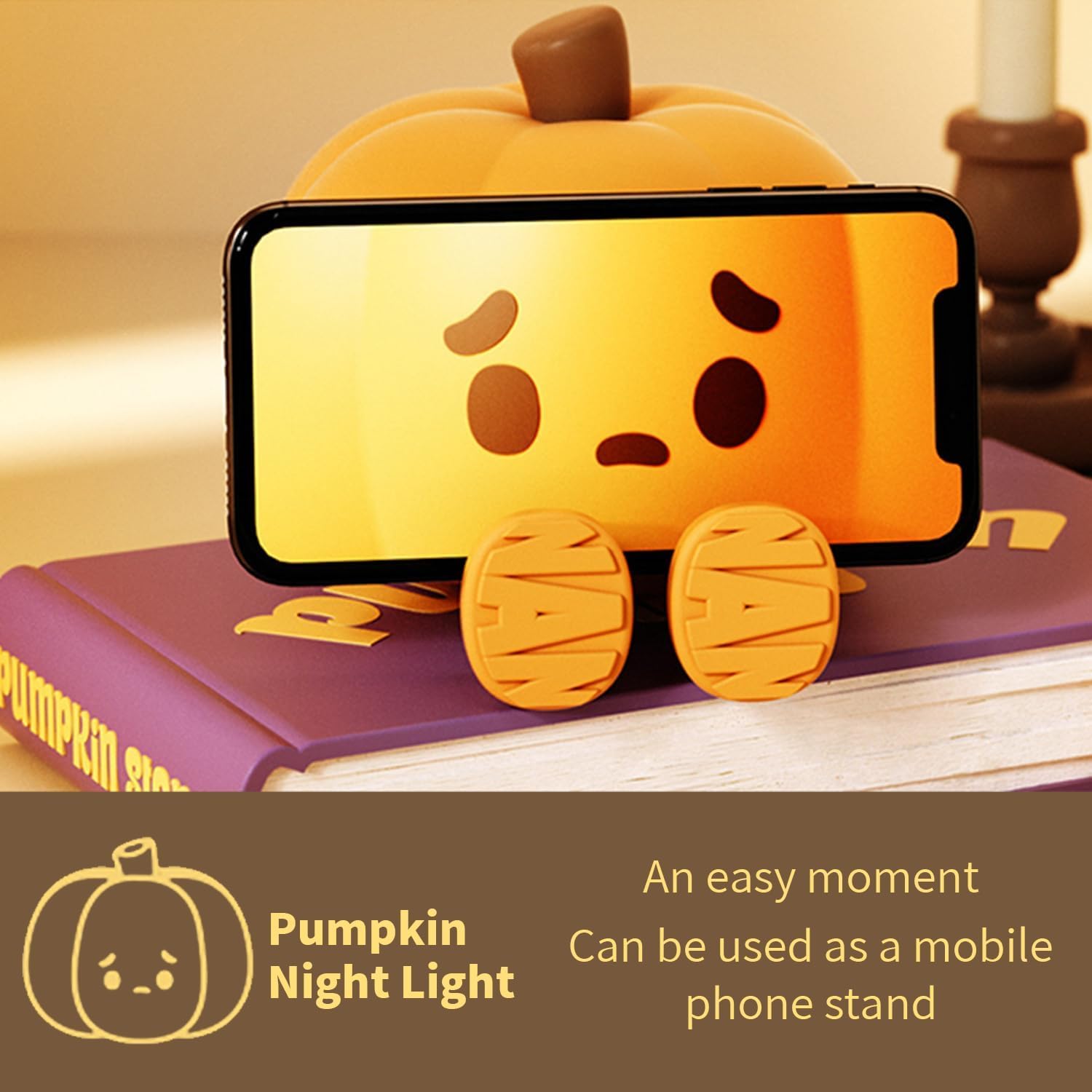 Pumpkin Night Lightle Squishy Funny Pumpkin Lamp, Dimmable Silicone Light Up Nursery Nightlight, Rechargeable Cute Bedside Night Touch Lamp for Kids - SEVENB