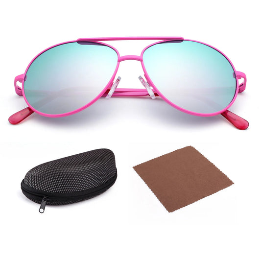 Aviator Sunglasses for Kids Girls Boys Age 3-12, with Case, UV Protection,Green - SEVENB